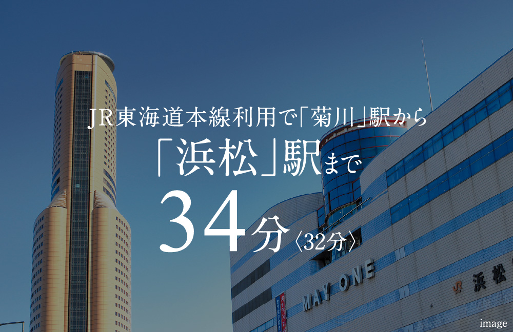 JR東海道本線利用で「菊川」駅から「浜松」駅まで34分〈32分〉